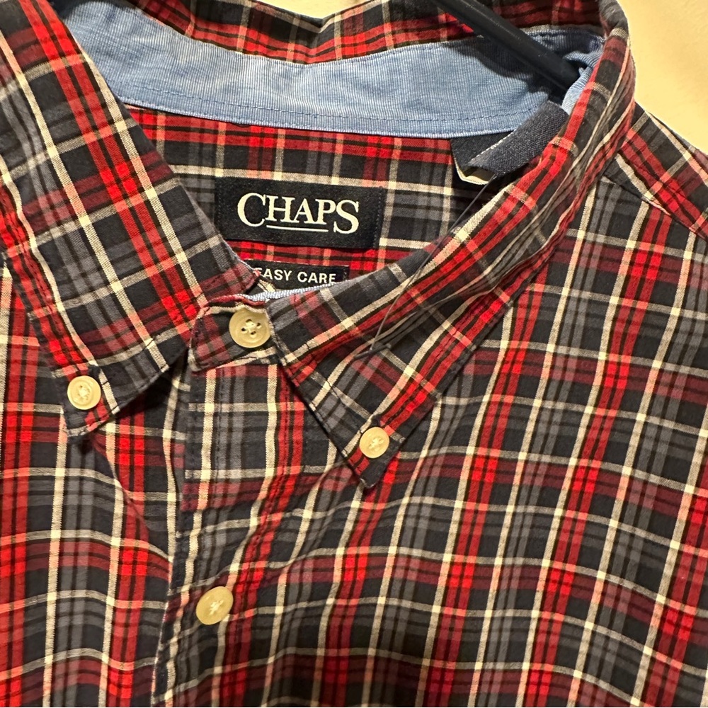 Chaps Red and Blue Casual Button Down Shirt - Picture 5 of 6